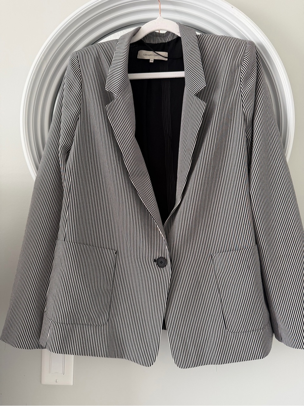 Gerard Darel Paris Pinstripe Single Button Blazer Jacket Black White FR